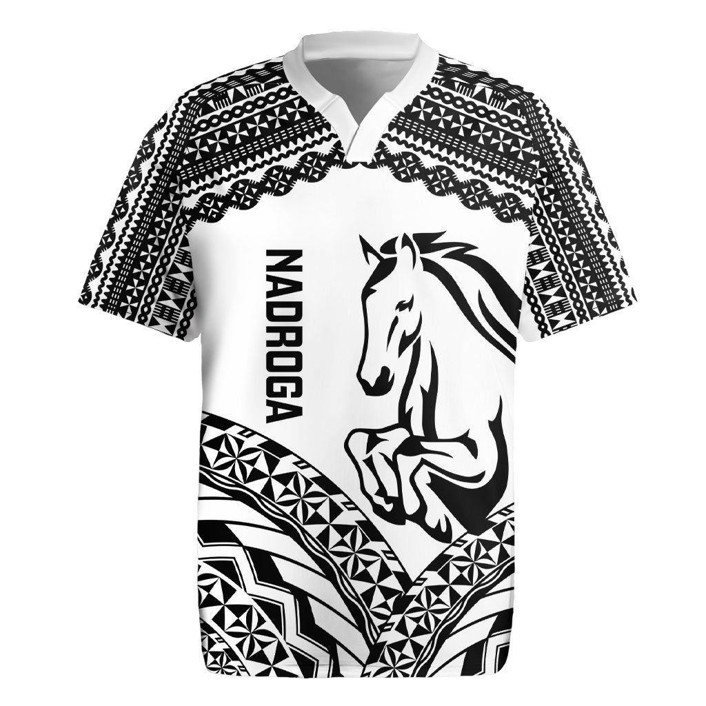 Nadroga Fiji 2026 Rugby Custom Rugby Jersey Stallion Fijian Tapa Pattern LT14 White - Polynesian Pride