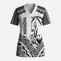 Nadroga Fiji 2026 Rugby Custom Scrub Top Stallion Fijian Tapa Pattern LT14 Adult White - Polynesian Pride