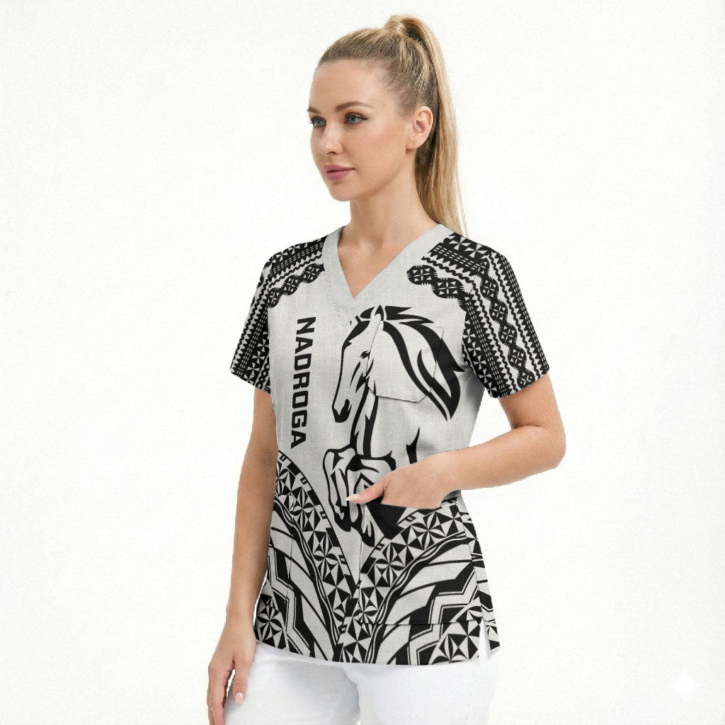 Nadroga Fiji 2026 Rugby Custom Scrub Top Stallion Fijian Tapa Pattern LT14 - Polynesian Pride