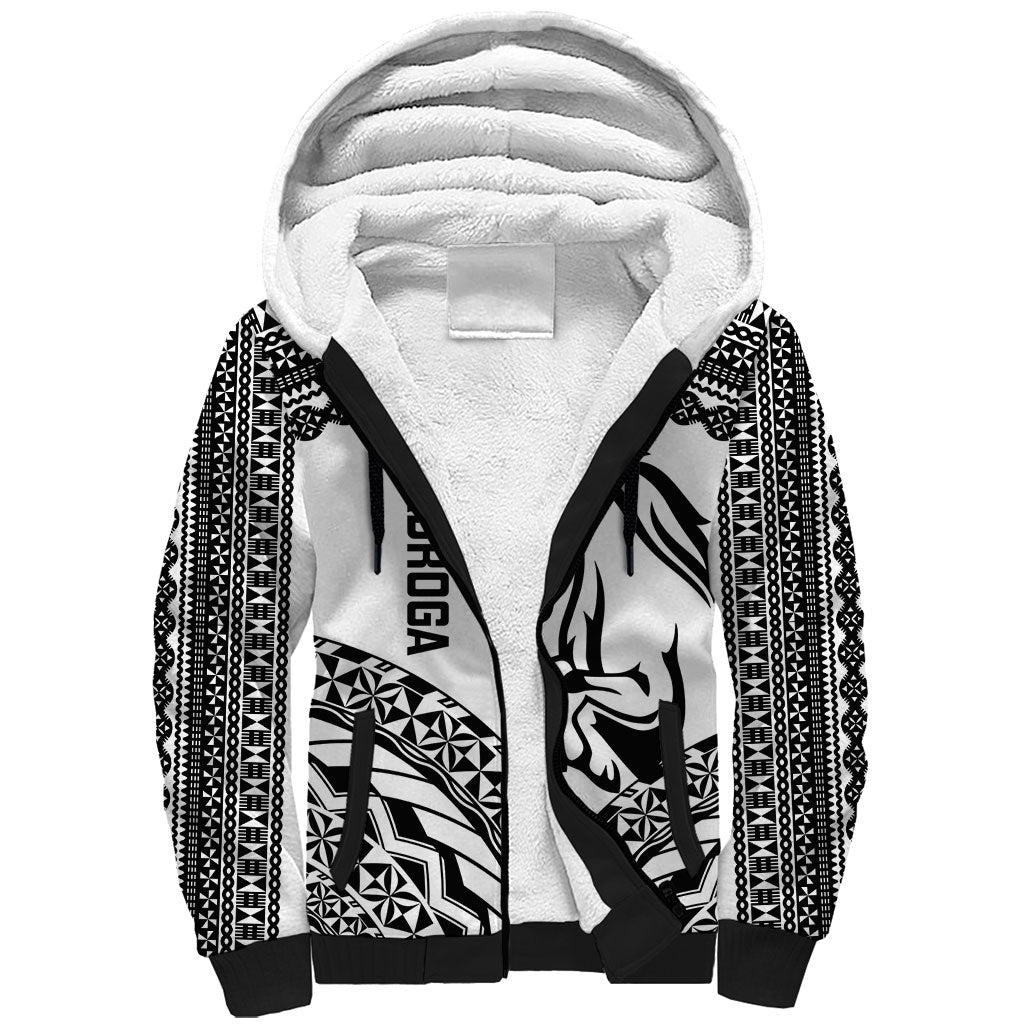 Nadroga Fiji 2026 Rugby Custom Sherpa Hoodie Stallion Fijian Tapa Pattern LT14 Unisex White - Polynesian Pride