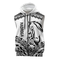 Nadroga Fiji 2026 Rugby Custom Sleeveless Zip Hoodie Stallion Fijian Tapa Pattern LT14 White - Polynesian Pride