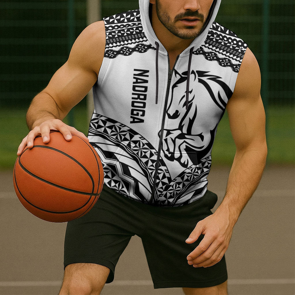 Nadroga Fiji 2026 Rugby Custom Sleeveless Zip Hoodie Stallion Fijian Tapa Pattern LT14 - Polynesian Pride