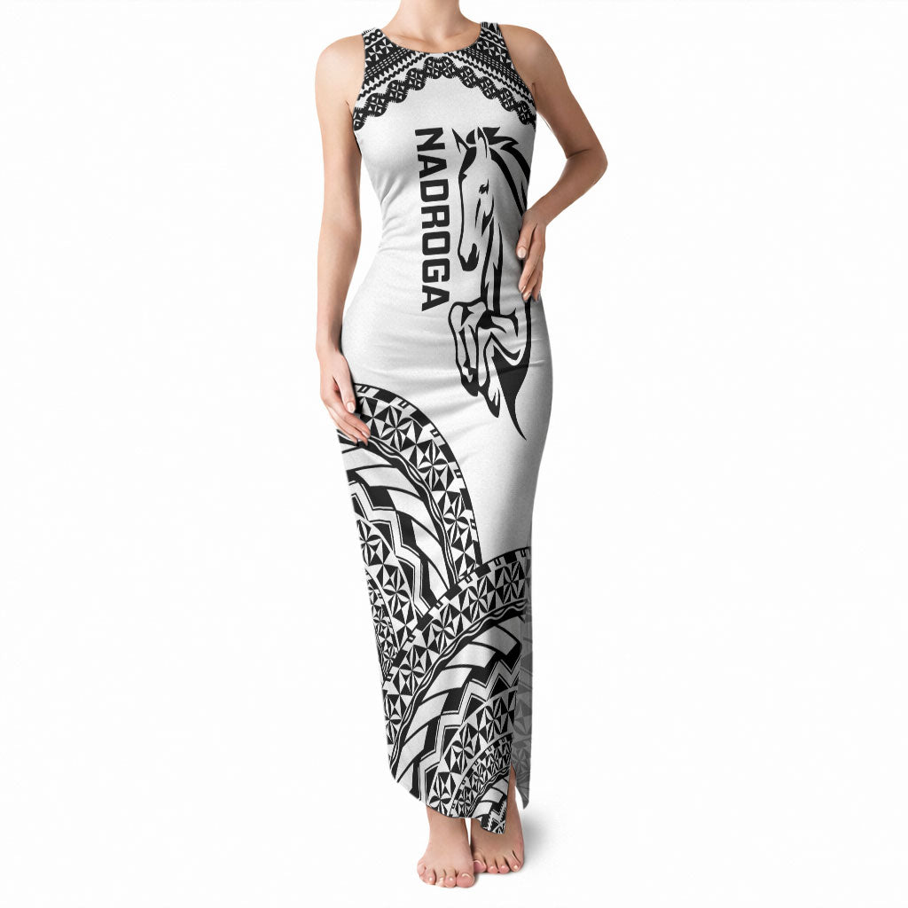 Nadroga Fiji 2026 Rugby Custom Tank Maxi Dress Stallion Fijian Tapa Pattern LT14 Women White - Polynesian Pride
