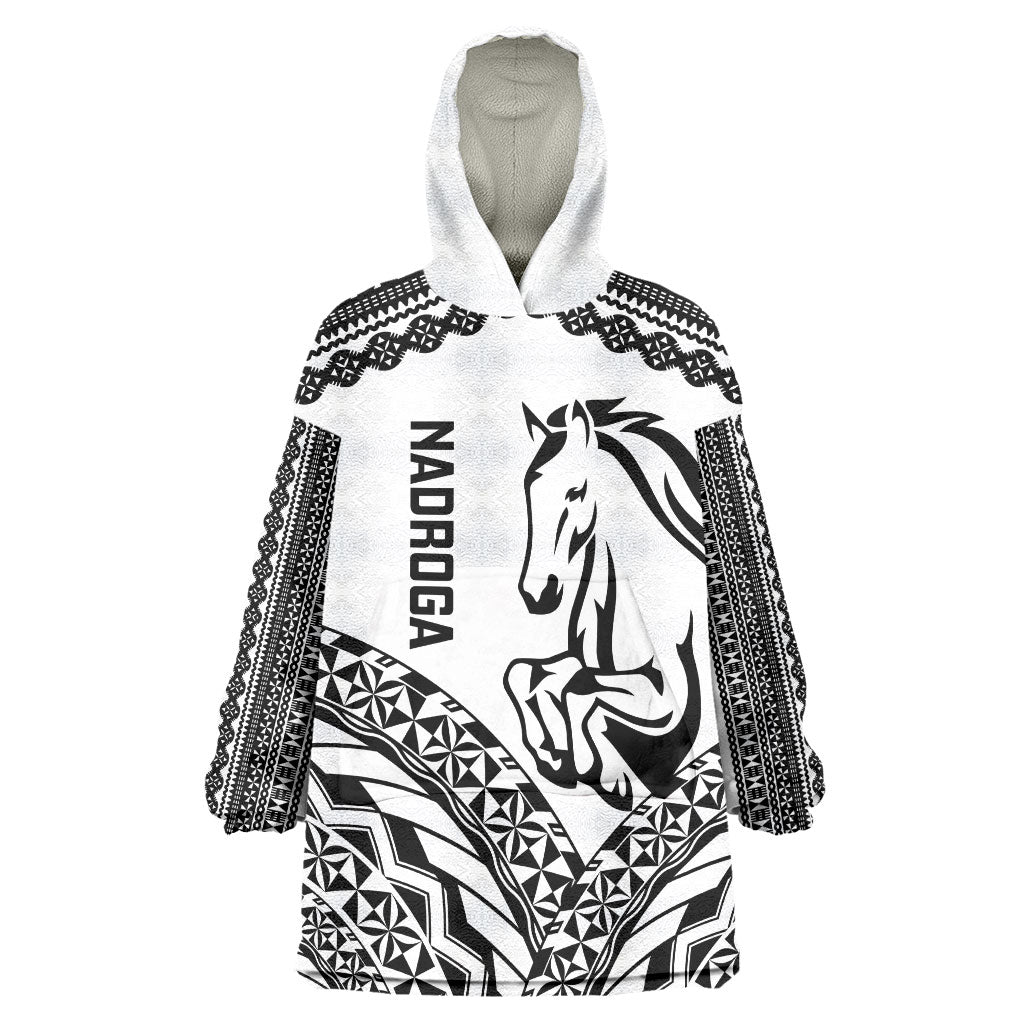 Nadroga Fiji 2026 Rugby Custom Wearable Blanket Hoodie Stallion Fijian Tapa Pattern LT14 One Size White - Polynesian Pride