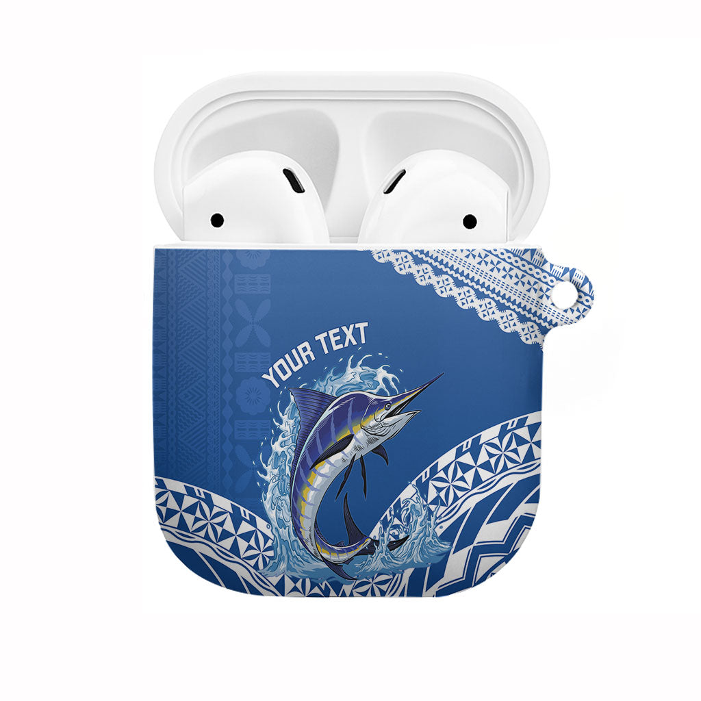 Yasawa Fiji 2026 Rugby Custom AirPods Case Marlin Fijian Tapa Pattern LT14 Blue - Polynesian Pride