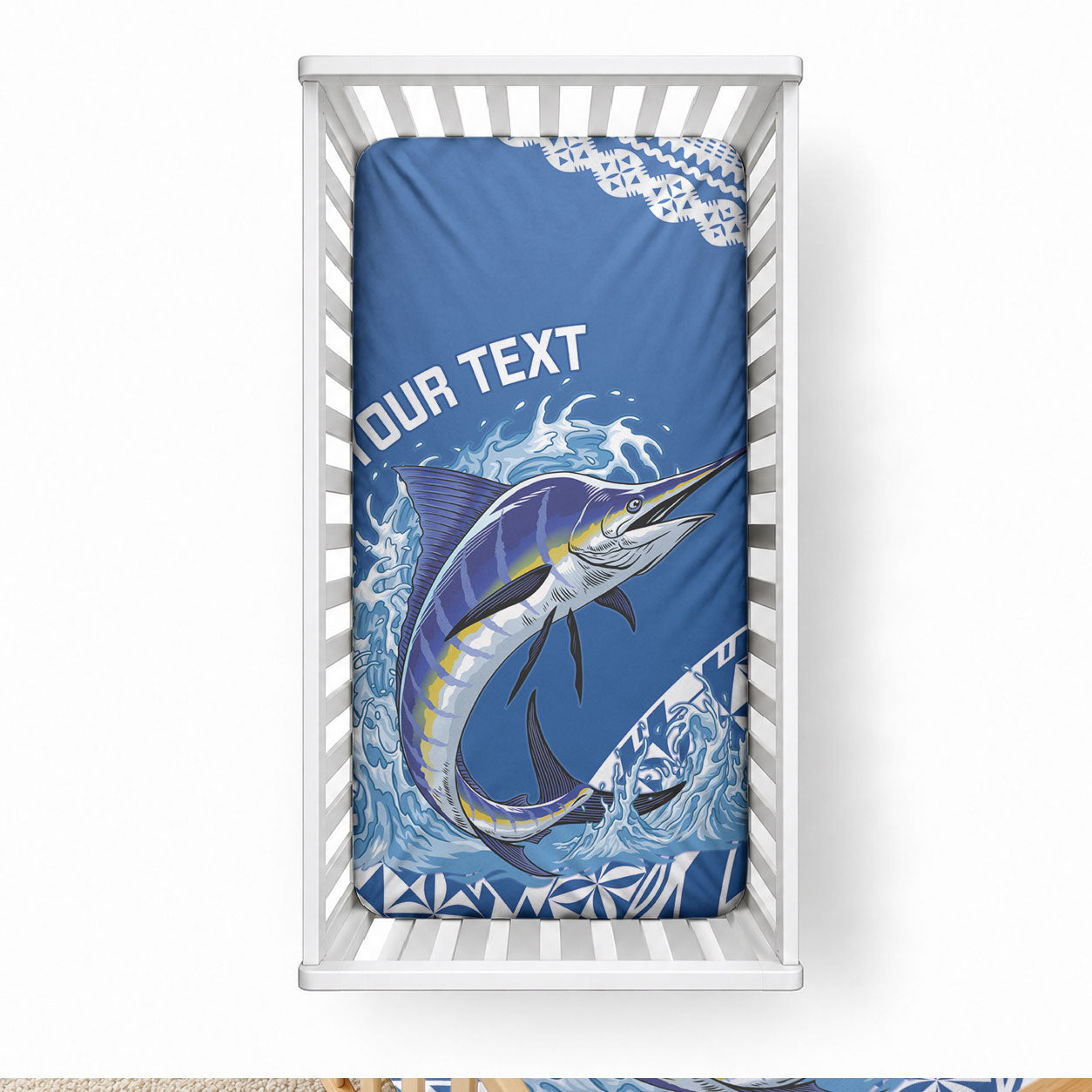 Yasawa Fiji 2026 Rugby Custom Baby Bed Cover Marlin Fijian Tapa Pattern LT14 28 × 52 in Blue - Polynesian Pride