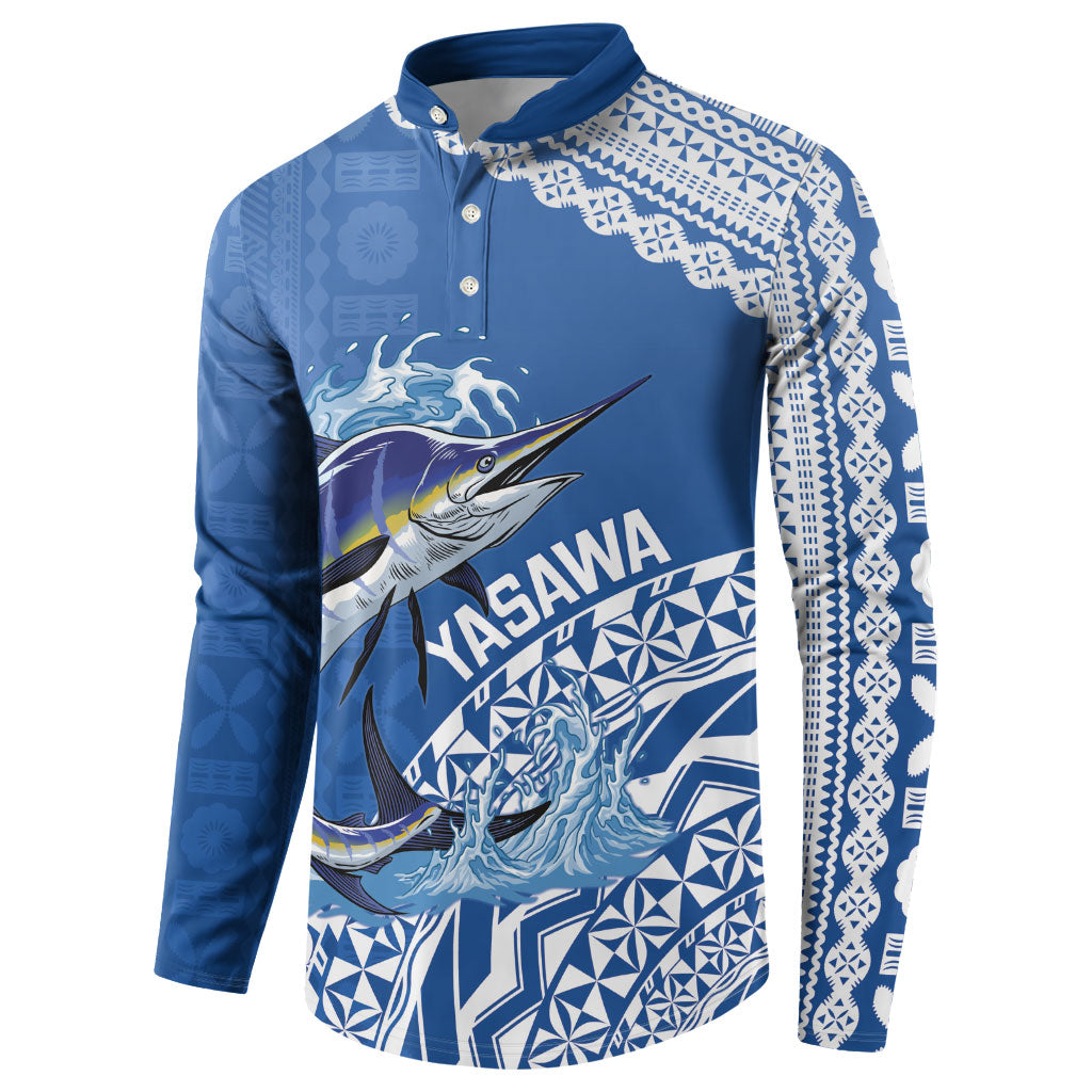 Yasawa Fiji 2026 Rugby Custom Button Sweatshirt Marlin Fijian Tapa Pattern LT14 - Polynesian Pride