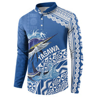 Yasawa Fiji 2026 Rugby Custom Button Sweatshirt Marlin Fijian Tapa Pattern LT14 - Polynesian Pride