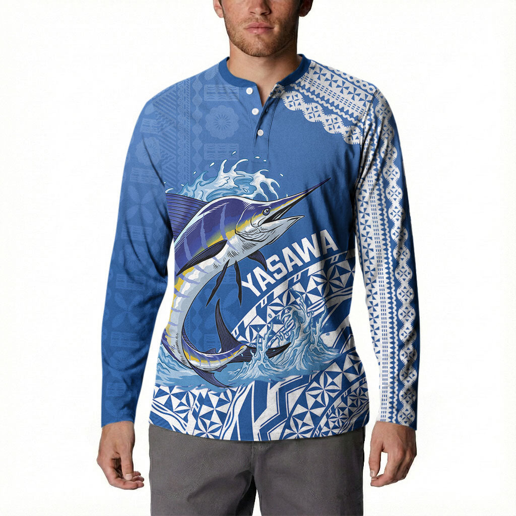 Yasawa Fiji 2026 Rugby Custom Button Sweatshirt Marlin Fijian Tapa Pattern LT14 - Polynesian Pride