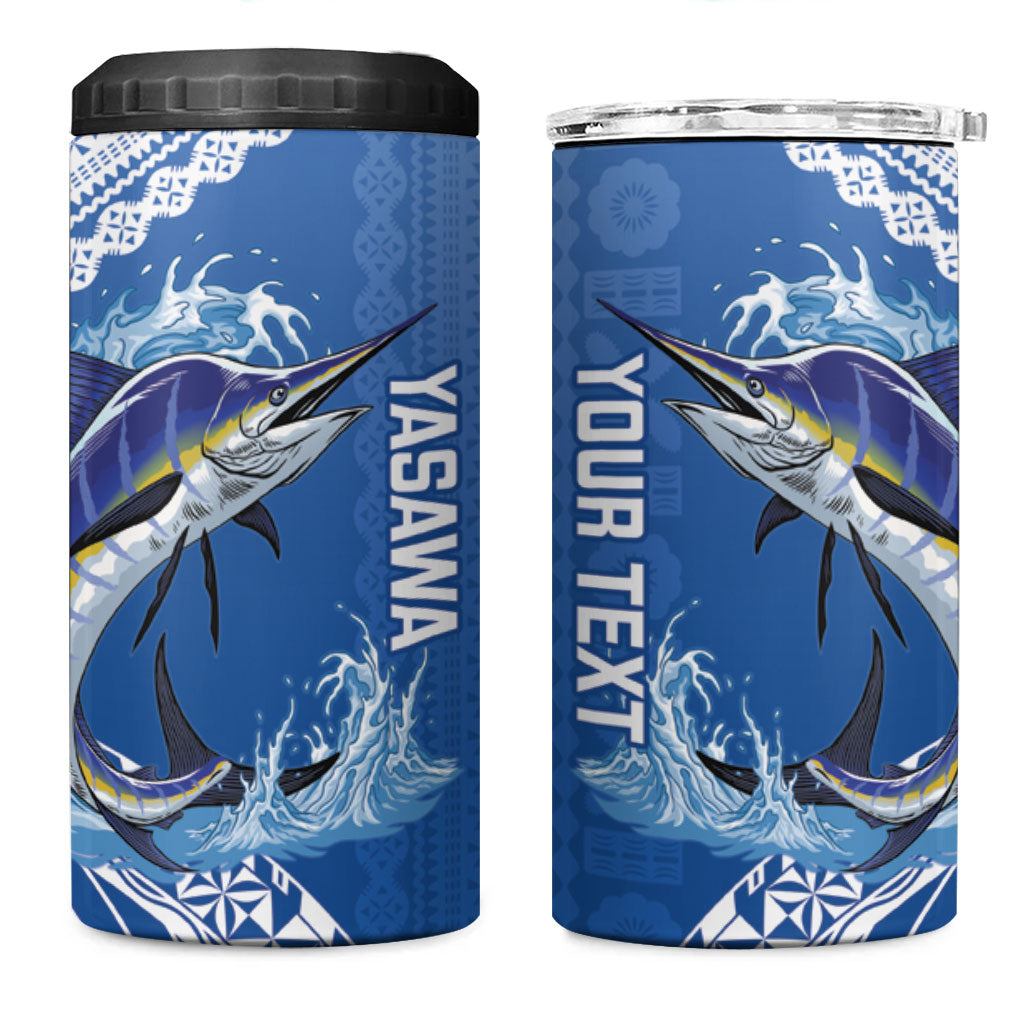 Yasawa Fiji 2026 Rugby Custom 4 in 1 Can Cooler Tumbler Marlin Fijian Tapa Pattern LT14 One Size: 16 oz Blue - Polynesian Pride