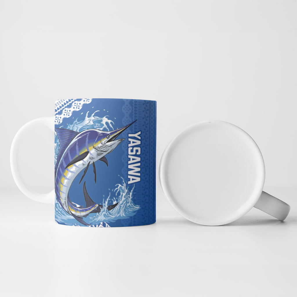 Yasawa Fiji 2026 Rugby Custom Ceramic Mug Marlin Fijian Tapa Pattern LT14 - Polynesian Pride