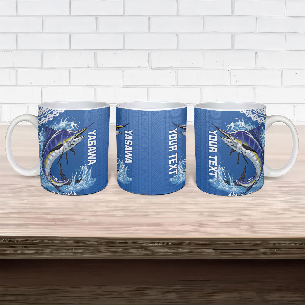 Yasawa Fiji 2026 Rugby Custom Ceramic Mug Marlin Fijian Tapa Pattern LT14 - Polynesian Pride