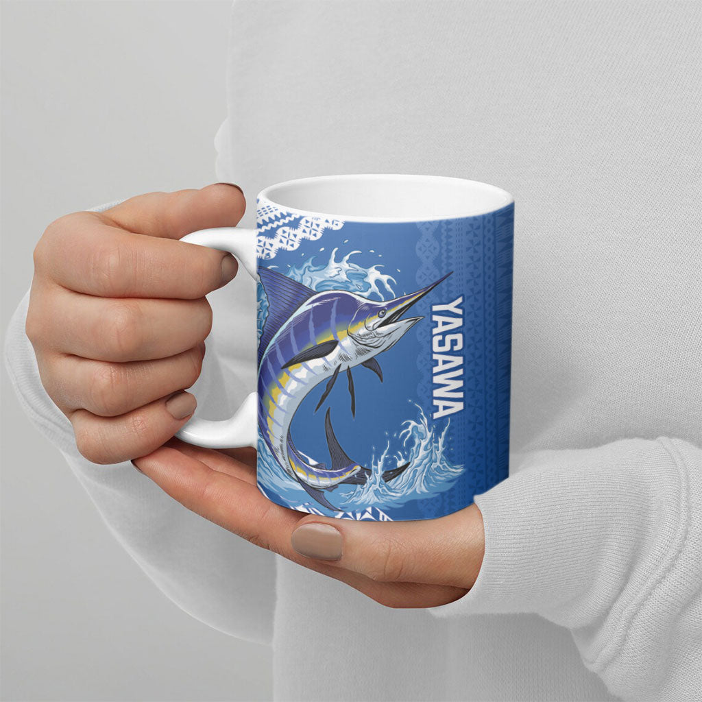 Yasawa Fiji 2026 Rugby Custom Ceramic Mug Marlin Fijian Tapa Pattern LT14 - Polynesian Pride