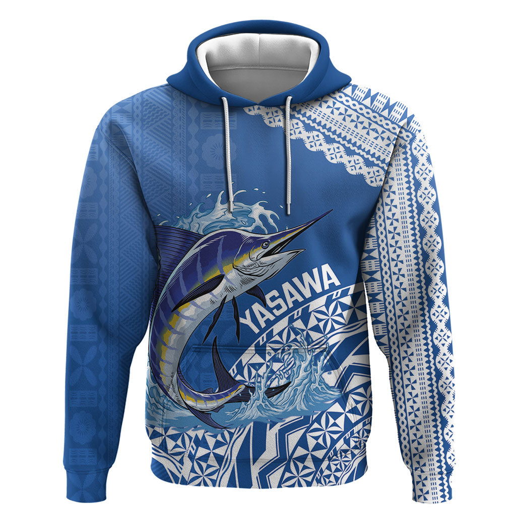 Yasawa Fiji 2026 Rugby Custom Hoodie Marlin Fijian Tapa Pattern LT14 Pullover Hoodie Blue - Polynesian Pride