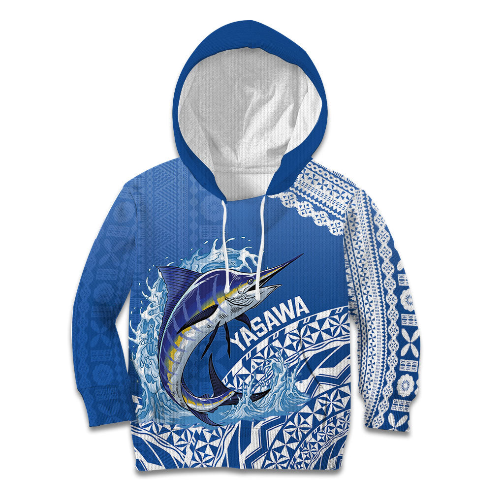 Yasawa Fiji 2026 Rugby Custom Kid Hoodie Marlin Fijian Tapa Pattern LT14 Hoodie Blue - Polynesian Pride