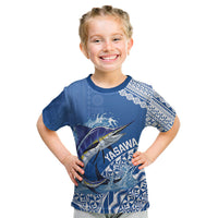 Yasawa Fiji 2026 Rugby Custom Kid T Shirt Marlin Fijian Tapa Pattern LT14 Blue - Polynesian Pride