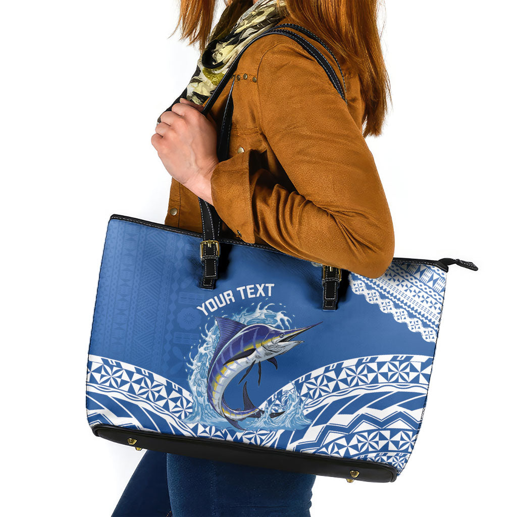 Yasawa Fiji 2026 Rugby Custom Leather Tote Bag Marlin Fijian Tapa Pattern LT14 Blue - Polynesian Pride