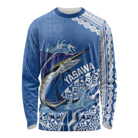 Yasawa Fiji 2026 Rugby Custom Long Sleeve Shirt Marlin Fijian Tapa Pattern LT14 Unisex Blue - Polynesian Pride