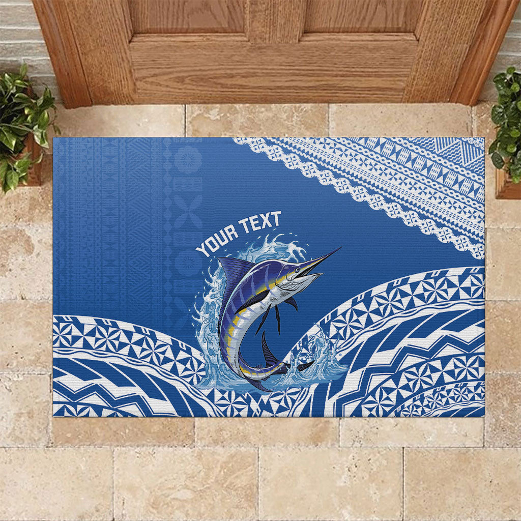 Yasawa Fiji 2026 Rugby Custom Rubber Doormat Marlin Fijian Tapa Pattern LT14 Blue - Polynesian Pride