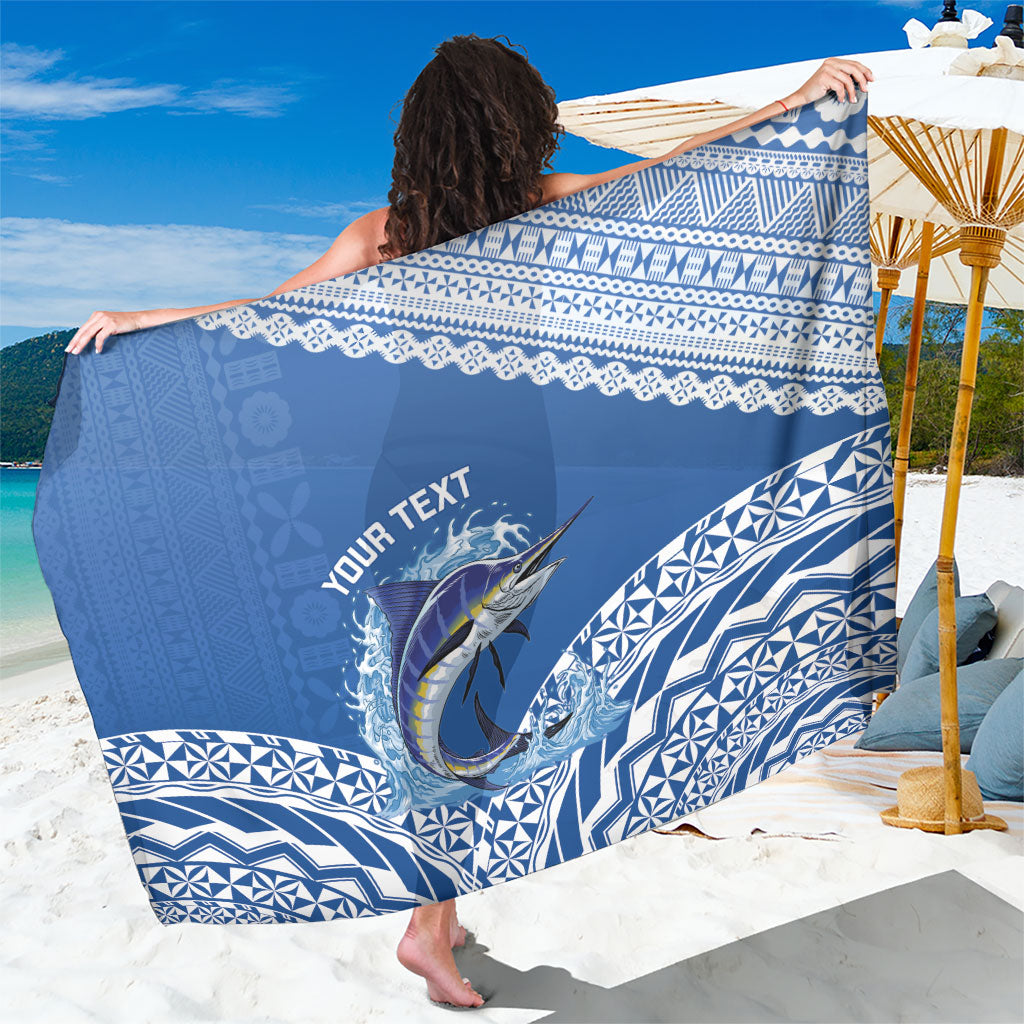 Yasawa Fiji 2026 Rugby Custom Sarong Marlin Fijian Tapa Pattern LT14 One Size 44 x 66 inches Blue - Polynesian Pride