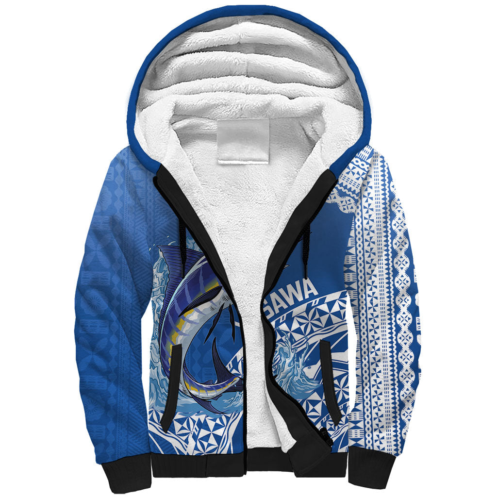 Yasawa Fiji 2026 Rugby Custom Sherpa Hoodie Marlin Fijian Tapa Pattern LT14 Unisex Blue - Polynesian Pride