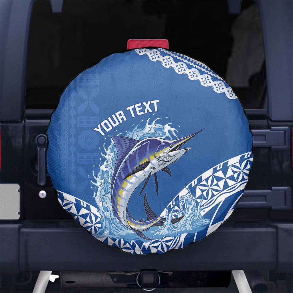 Yasawa Fiji 2026 Rugby Custom Spare Tire Cover Marlin Fijian Tapa Pattern LT14 No hole Blue - Polynesian Pride