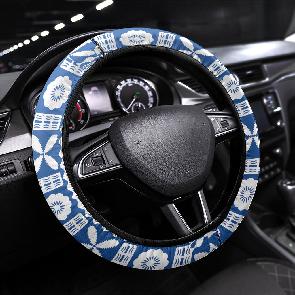 Yasawa Fiji 2026 Rugby Steering Wheel Cover Marlin Fijian Tapa Pattern LT14 Universal Fit Blue - Polynesian Pride