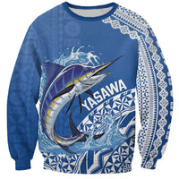 Yasawa Fiji 2026 Rugby Custom Sweatshirt Marlin Fijian Tapa Pattern LT14 Unisex Blue - Polynesian Pride