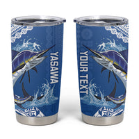 Yasawa Fiji 2026 Rugby Custom Tumbler Cup Marlin Fijian Tapa Pattern LT14 Blue - Polynesian Pride