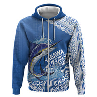 Yasawa Fiji 2026 Rugby Custom Zip Hoodie Marlin Fijian Tapa Pattern LT14 Zip Hoodie Blue - Polynesian Pride