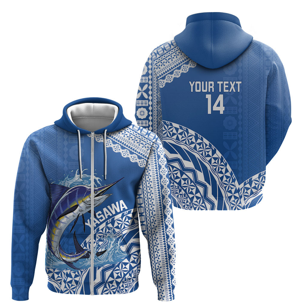 Yasawa Fiji 2026 Rugby Custom Zip Hoodie Marlin Fijian Tapa Pattern LT14 - Polynesian Pride