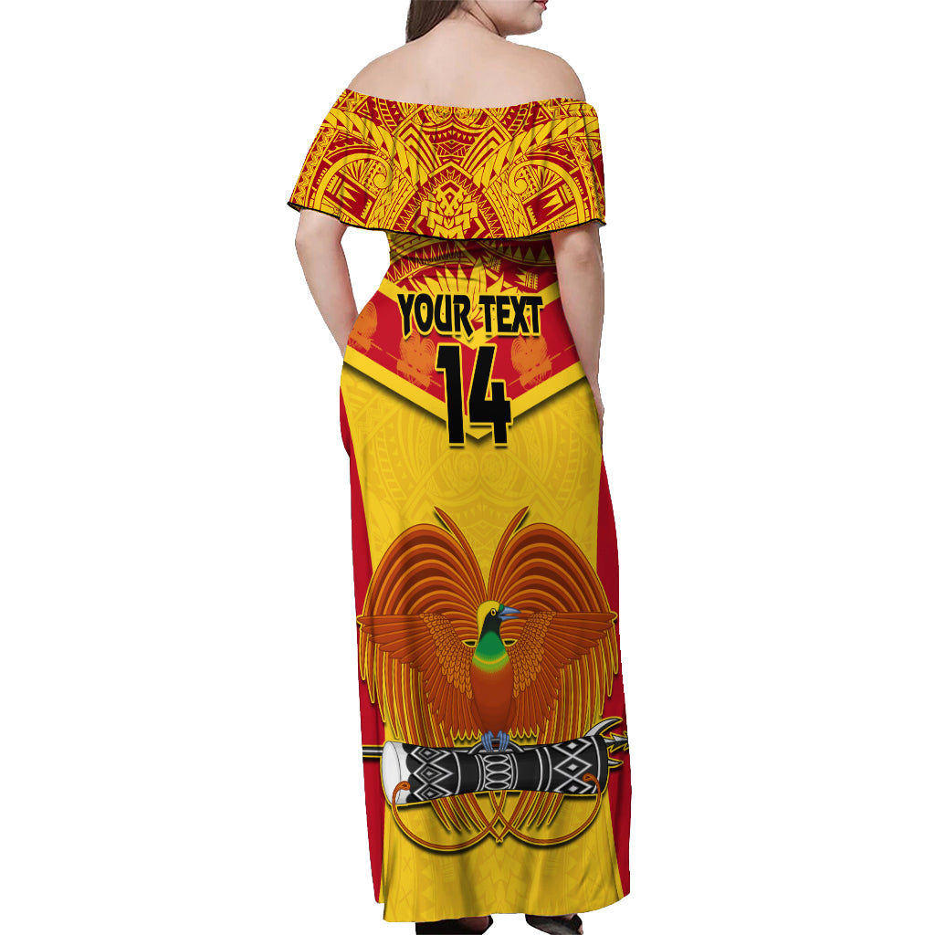 Custom Papua New Guinea Rugby Off Shoulder Maxi Dress 2023 Go Kumuls Pacific Dynamic Style LT14 - Polynesian Pride