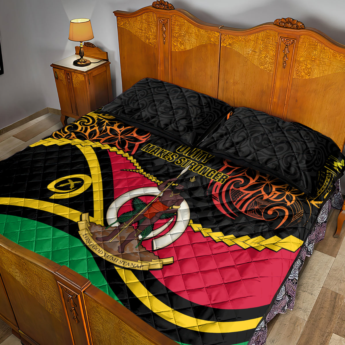 Vanuatu Unity Day Quilt Bed Set 29 November Coat Of Arms With Flag Style LT14 - Polynesian Pride