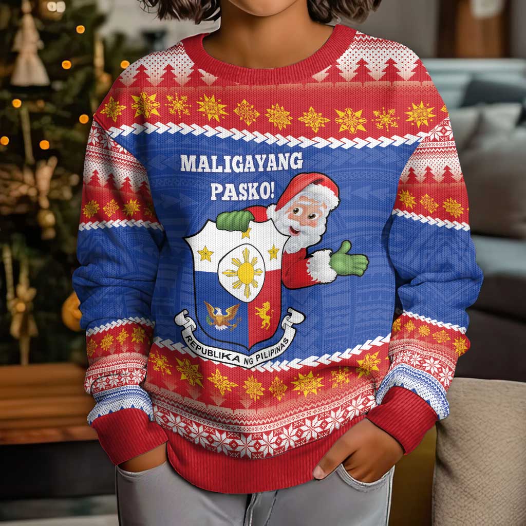 Personalized The Philippines Christmas Kid Ugly Christmas Sweater Pilipinas Parol - Maligayang Pasko! LT14 - Polynesian Pride