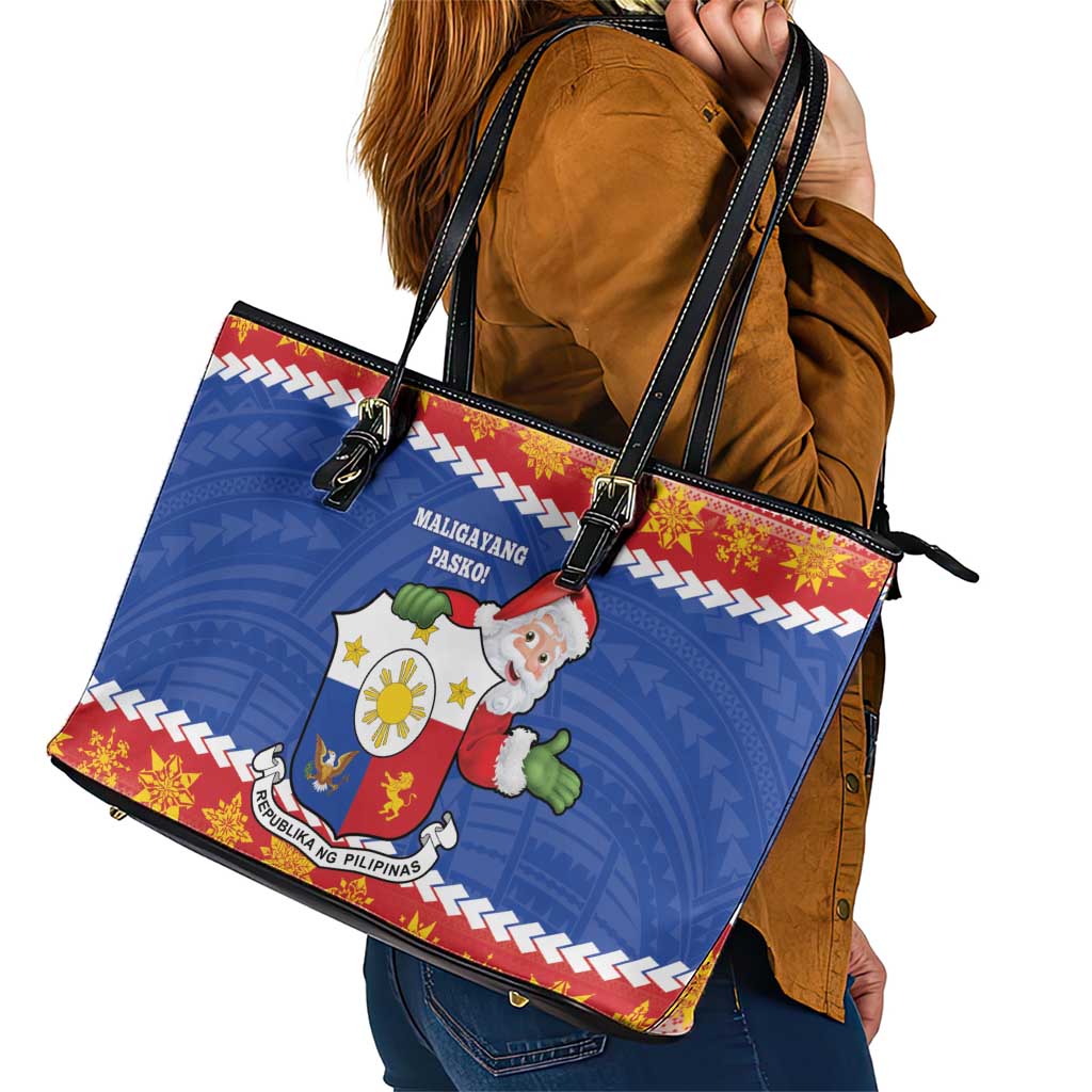 The Philippines Christmas Leather Tote Bag Pilipinas Parol - Maligayang Pasko! LT14 - Polynesian Pride