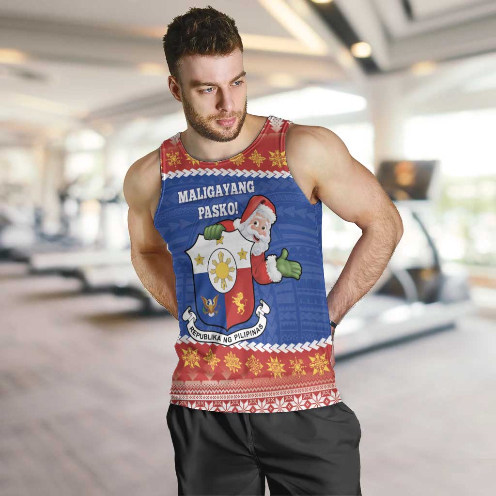Personalized The Philippines Christmas Men Tank Top Pilipinas Parol - Maligayang Pasko! LT14 Blue - Polynesian Pride