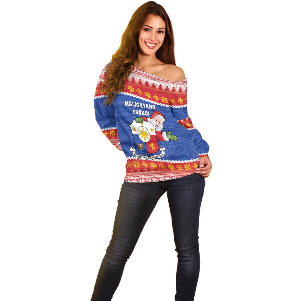 Personalized The Philippines Christmas Off Shoulder Sweater Pilipinas Parol - Maligayang Pasko! LT14 - Polynesian Pride