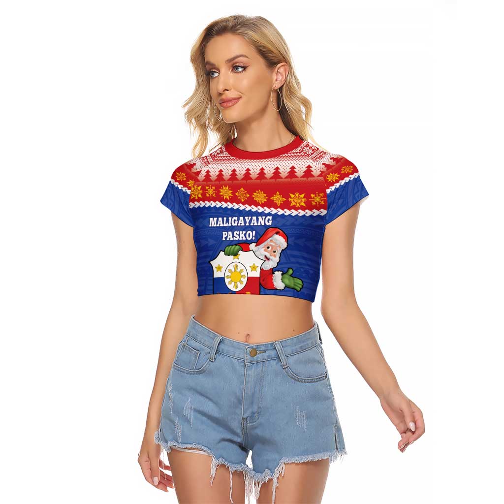 Personalized The Philippines Christmas Raglan Cropped T Shirt Pilipinas Parol - Maligayang Pasko! LT14 Female Blue - Polynesian Pride