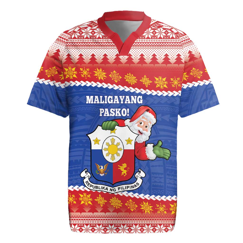 Personalized The Philippines Christmas Rugby Jersey Pilipinas Parol - Maligayang Pasko! LT14 Blue - Polynesian Pride