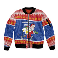Personalized The Philippines Christmas Sleeve Zip Bomber Jacket Pilipinas Parol - Maligayang Pasko! LT14 Unisex Blue - Polynesian Pride