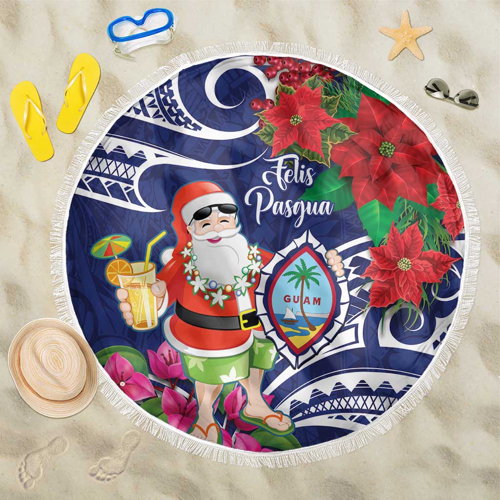 Guam Christmas Beach Blanket Poinsettia With Bougainvillea - Felis Pasgua! LT14 One Size 150cm Blue - Polynesian Pride
