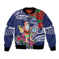 Guam Christmas Bomber Jacket Poinsettia With Bougainvillea - Felis Pasgua! LT14 Unisex Blue - Polynesian Pride