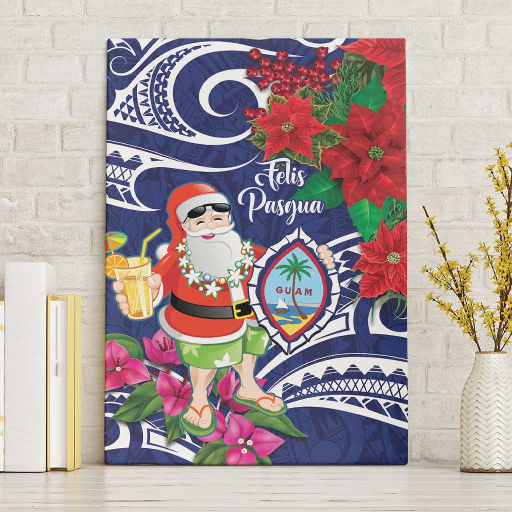 Guam Christmas Canvas Wall Art Poinsettia With Bougainvillea - Felis Pasgua! LT14 Without Frame Blue - Polynesian Pride