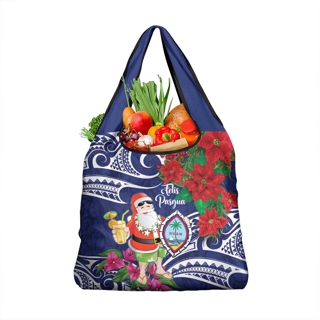 Guam Christmas Grocery Bag Poinsettia With Bougainvillea - Felis Pasgua! LT14 1-pack One Size Blue - Polynesian Pride