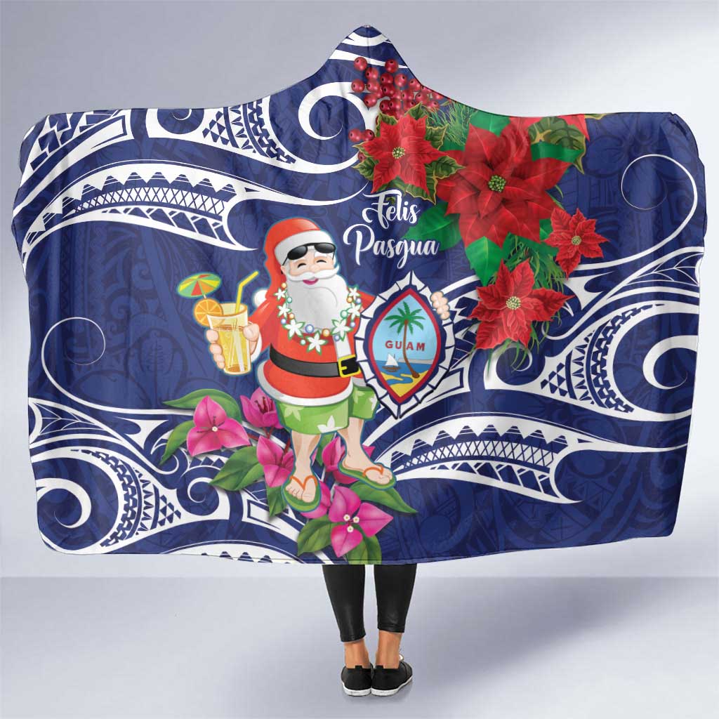 Guam Christmas Hooded Blanket Poinsettia With Bougainvillea - Felis Pasgua! LT14 One Size Blue - Polynesian Pride