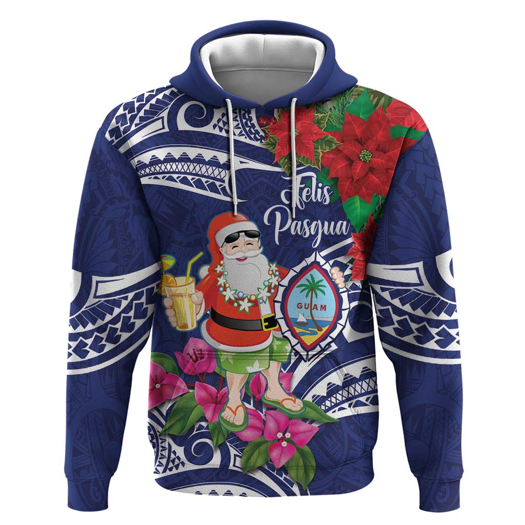 Guam Christmas Hoodie Poinsettia With Bougainvillea - Felis Pasgua! LT14 Pullover Hoodie Blue - Polynesian Pride