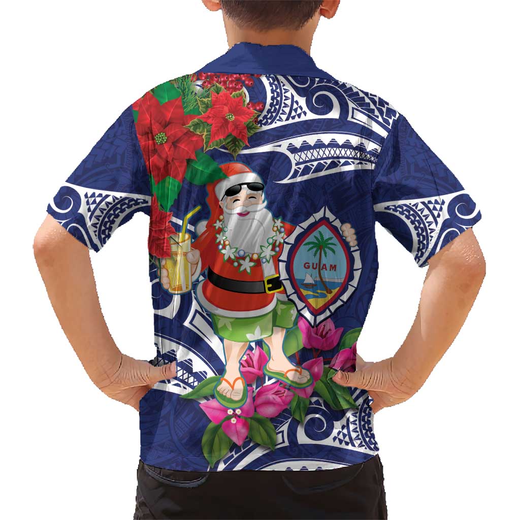 Guam Christmas Kid Hawaiian Shirt Poinsettia With Bougainvillea - Felis Pasgua! LT14 - Polynesian Pride