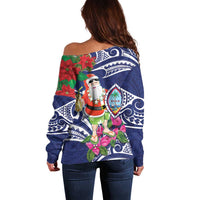 Guam Christmas Off Shoulder Sweater Poinsettia With Bougainvillea - Felis Pasgua! LT14 - Polynesian Pride