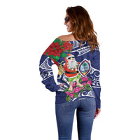 Guam Christmas Off Shoulder Sweater Poinsettia With Bougainvillea - Felis Pasgua! LT14 - Polynesian Pride