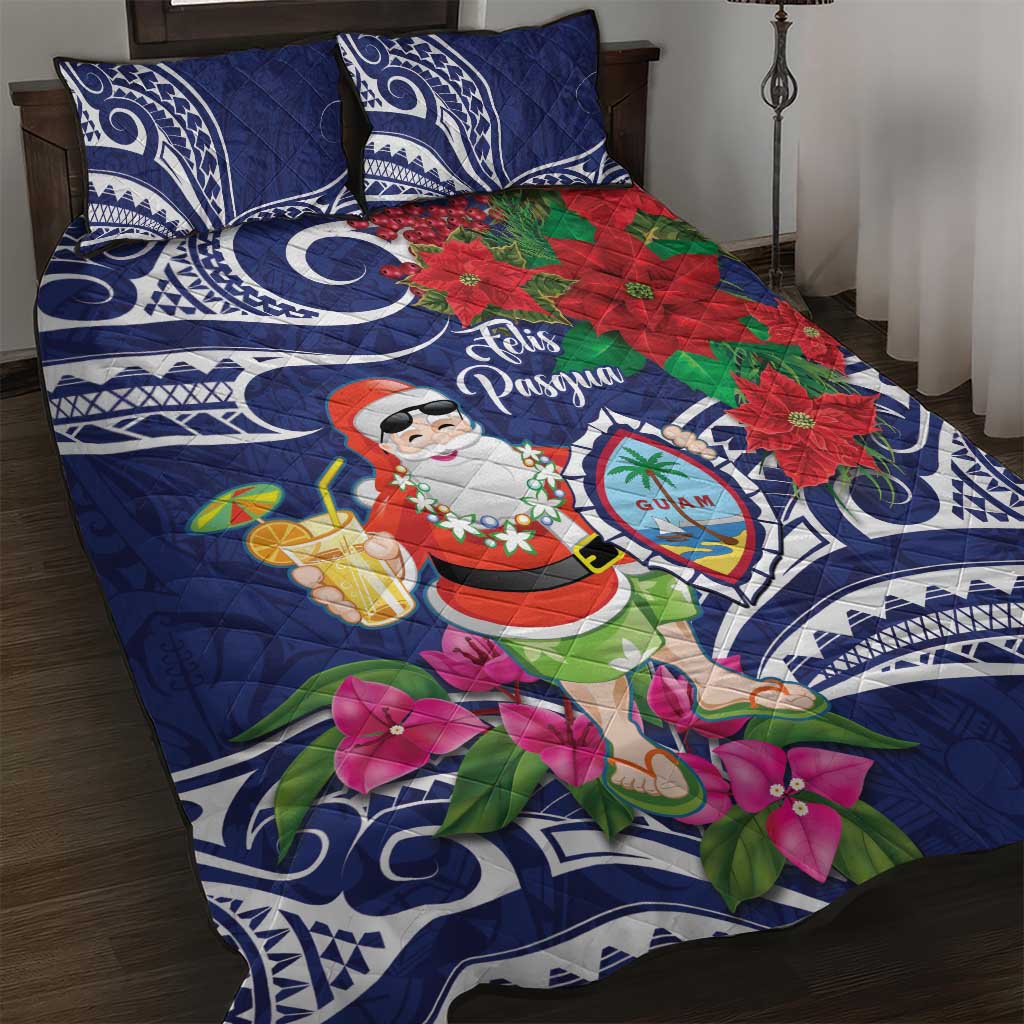 Guam Christmas Quilt Bed Set Poinsettia With Bougainvillea - Felis Pasgua! LT14 Blue - Polynesian Pride